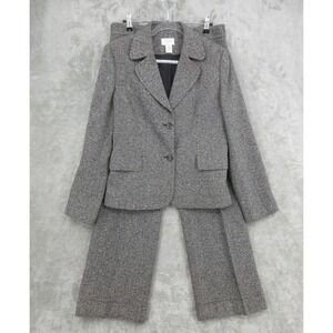 Vintage Loft Pant Suit Women 10 Silk Wool Herringbone Blazer Trousers Wide Leg